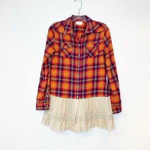 LFD Ltd Custom Handmade Plaid Shirt Tunic with Ruffle Small